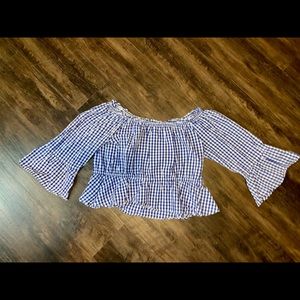 Checkered pattern Off-shoulder blouse